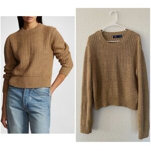 Polo Ralph Lauren Openwork Cotton-Blend Women's Tan Camel Crew Neck Sweater